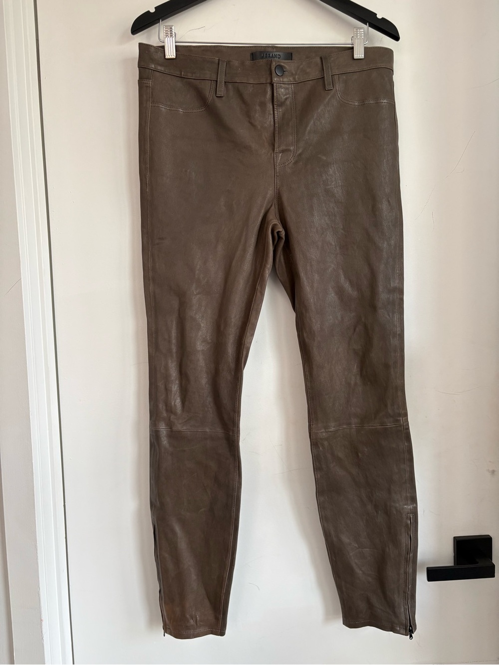 J Brand Brown Straight-Leg Lambskin Leather Pants